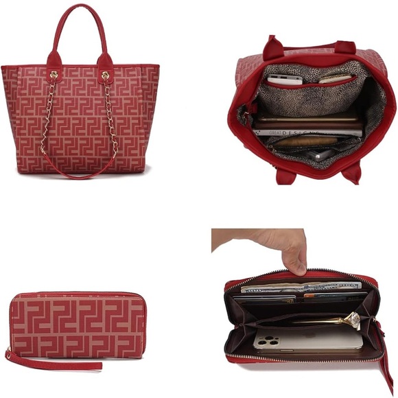 MKF Collection Tote Bag Vegan Leather Top-Handle Chain Shoulder Handbag Large - Picture 6 of 9